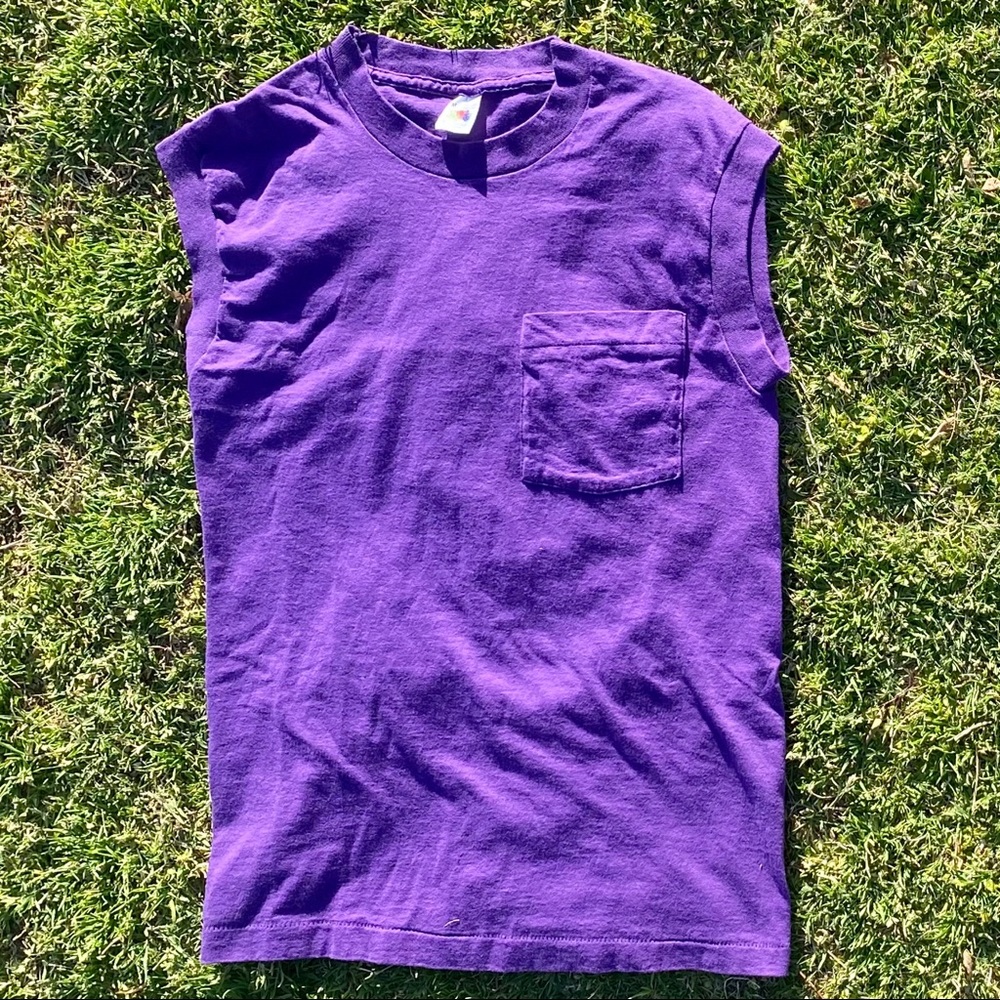 Vintage Single Stitch Tank Top 80’s Purple Front Pocket